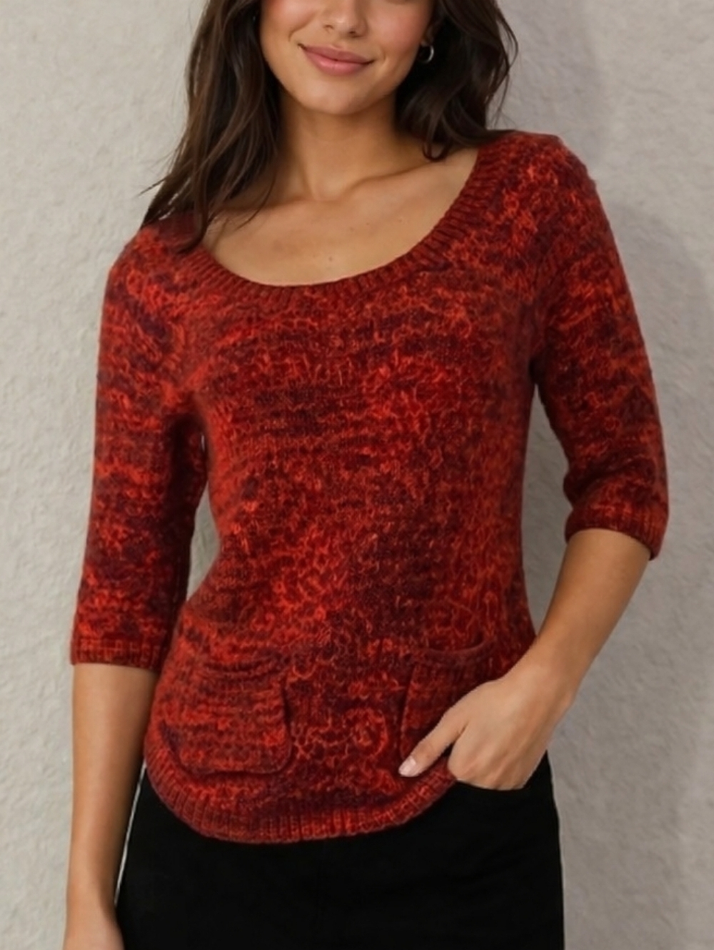 VTG ARDEN B Rainbow Red Half Sleeve Crew Neck Pocket Sweater